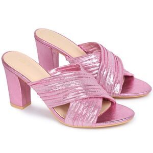 Women's Slouches Slip on Block Heel Slide Sandals Pink